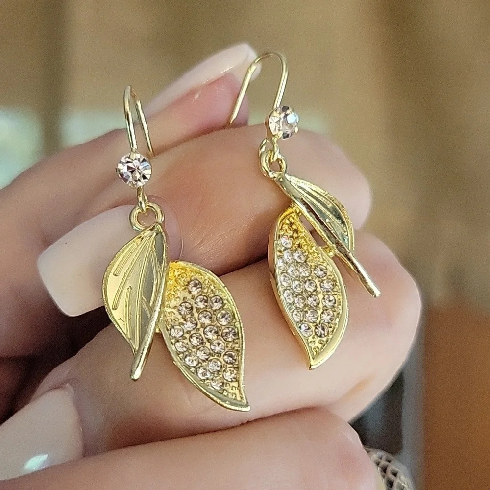 Dainty Shimmer Leaf Drop Earrings